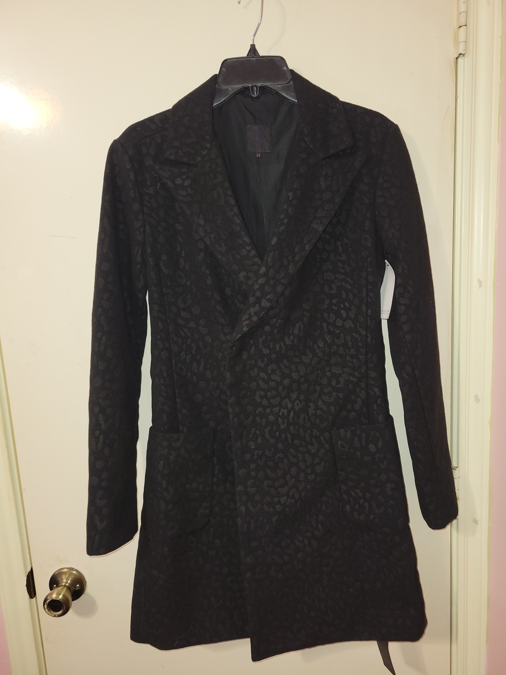 RtA Agnes Black Animal Print Coat Midi Blazer Jacket Full Zip Women's XSm